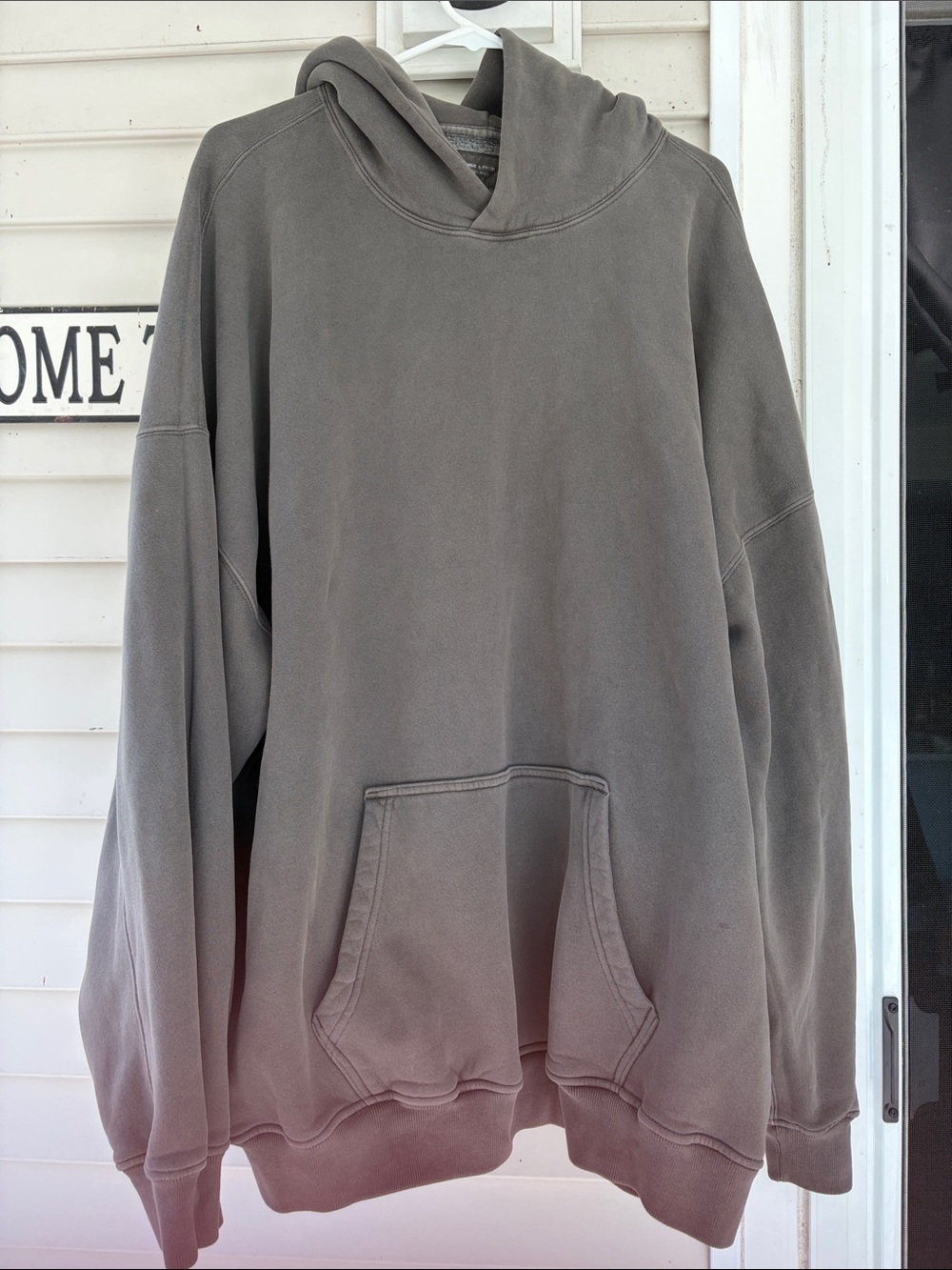 Abercrombie & Fitch Men's Washed Gray Hooded Sweatshirt